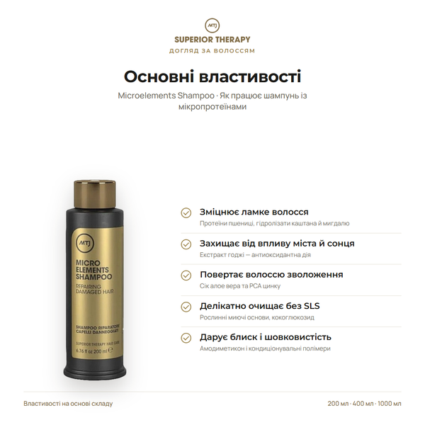 Реструктурувальний шампунь для пошкодженого волосся - MTJ Cosmetics Superior Therapy Microelements Shampoo 200 мл 2 фото